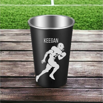 Urbalabs Football Gifts Black Personalized Tumbler Stainless Steel 16 oz Pint Tumblers Custom Stainless Steel Cups Camping, Sports, Friends, - image7